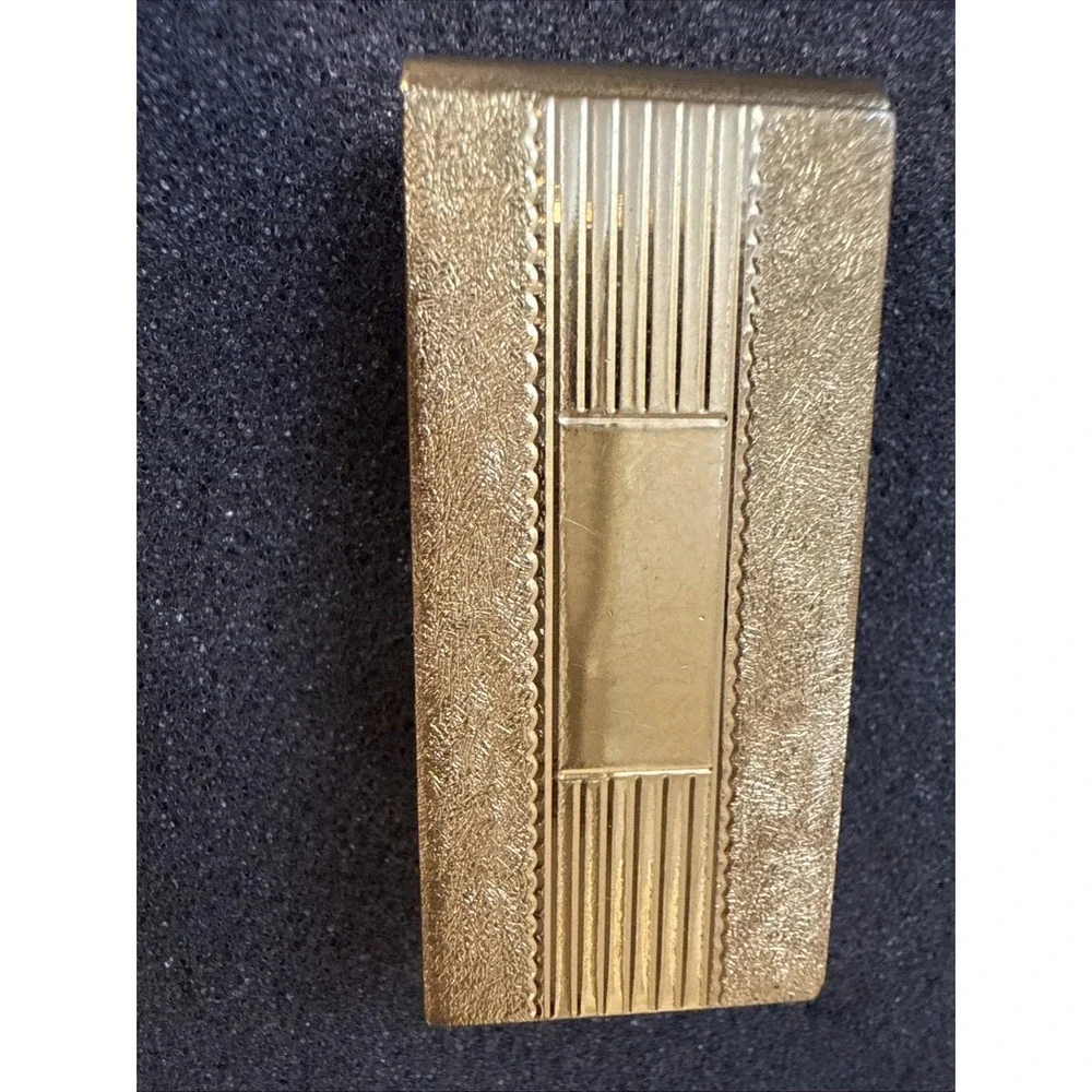 Vintage Anson Gold Plated Pat. 3049772 Money Clip Brass Etched 2 Texture Design